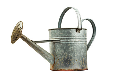 Classic Metal Watering Can with Patina Isolated on White