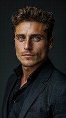 Obraz premium Man in black suit with blue eyes