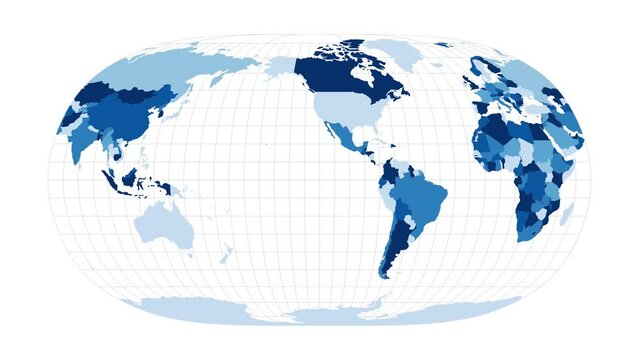 World Map. Natural Earth II projection. Loopable rotating map of the world. Captivating footage.