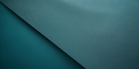 Teal background with dark teal paper on the right side, minimalistic background, copy space concept, top view - obrazy, fototapety, plakaty