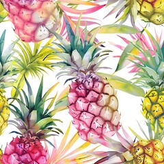 Pineapple pattern, seamless repeating pattern, watercolor