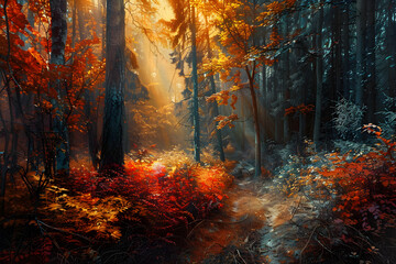 Mesmerizing Autumnal Display in a Dense Forest - A Serene Journey