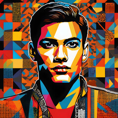Obraz premium Vibrant Geometric Abstraction Portrait of a Man