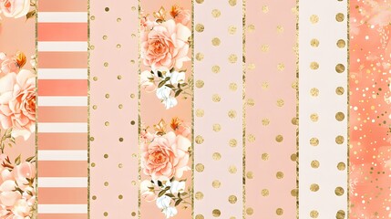 Pink and Gold, Peach Digital Paper, Blush and Gold Scrapbook Paper seamless