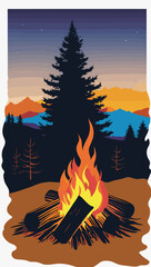 Bonfire in the Forest Vector Illustration