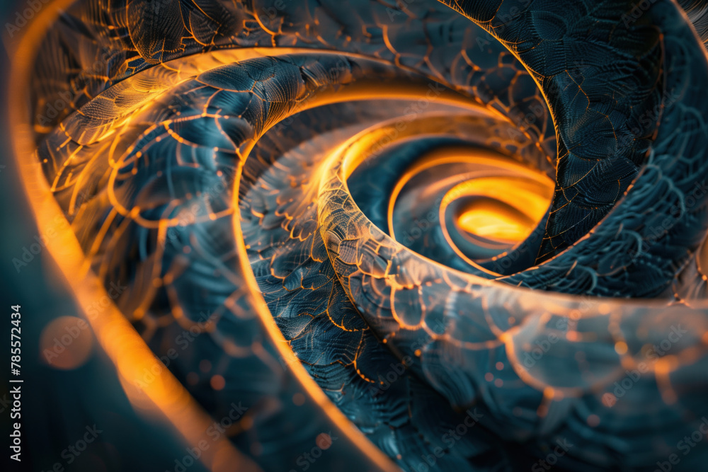 Poster Abstract background with a spiral 3D surface. Hi-tech futuristic. Materials Science. Background image. Created with Generative AI technology.