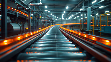 Fototapeta na wymiar Photo of a conveyor belt, volumetric exposure,busy factory