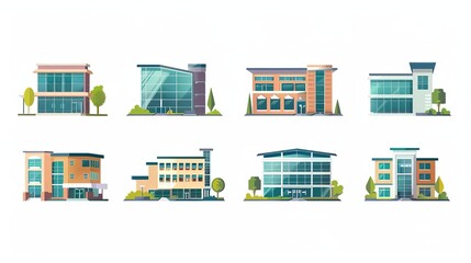 minimalistic flat vector illustration set of various school building facades educational institution architecture concept
