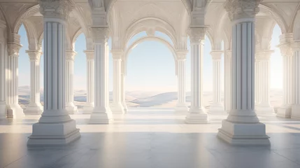 Fotobehang Immaculate white columns rise to meet vaulted archways, a testament to classical architectural prowess, displayed in high-definition 4k © JP STUDIO LAB