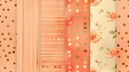 Pink and Gold, Peach Digital Paper, Blush and Gold Scrapbook Paper seamless