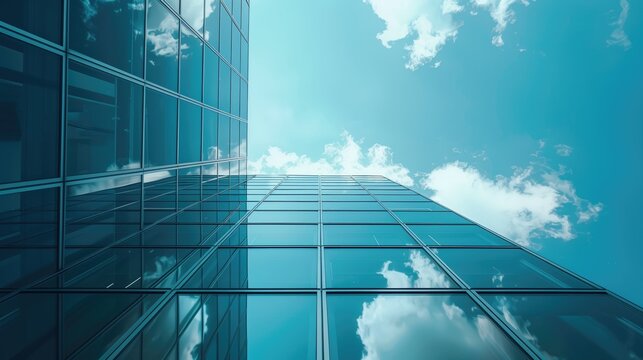 Abstract image of modern skyscrapers and blue sky with white clouds