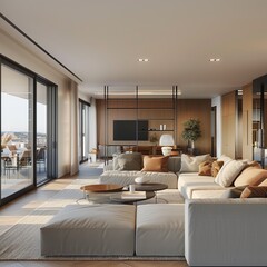 Fototapeta na wymiar Sophisticated Simplicity: White Apartment Panorama 3D Visualization