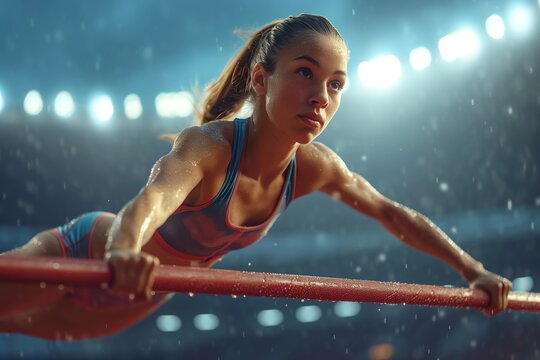 uneven bars female gymnast to competition in artistic gymnastics