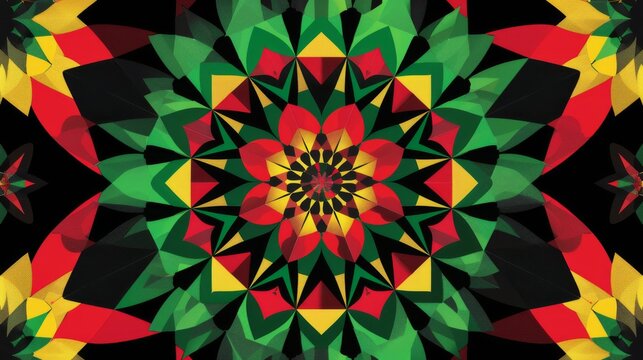 Vibrant Rastafarian Inspired Kaleidoscopic Mandala Pattern