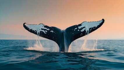 a humpback whale in its natural habitat, lifting its tail above the water