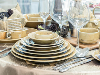 Set of dishes on table