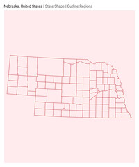 Nebraska, United States. Simple vector map. State shape. Outline Regions style. Border of Nebraska. Vector illustration.