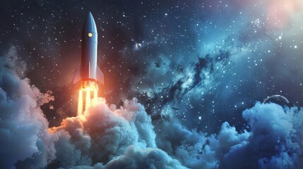 rocket taking off made with advanced technology components space exploration concept 3d illustration