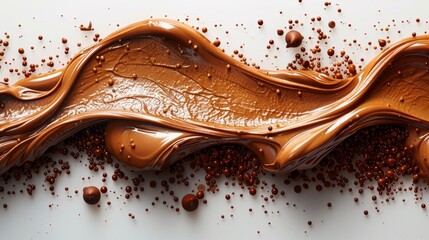 Hyper-Realistic Chocolate Peanut Butter Smear on White Generative AI - obrazy, fototapety, plakaty