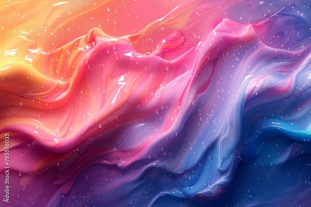 Poster a digital artistic representation of vividly colored waves with a fluid and dynamic motion, providin