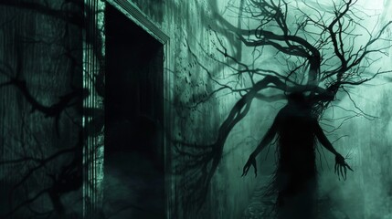Haunted house in spooky dark forest - obrazy, fototapety, plakaty