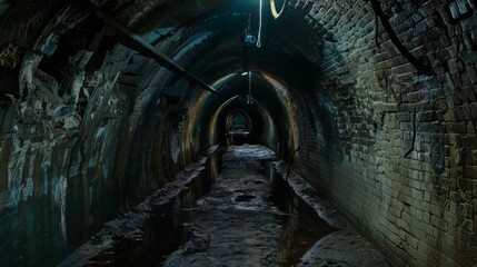 Abandoned underground tunnel in the dark, mysterious and mysterious