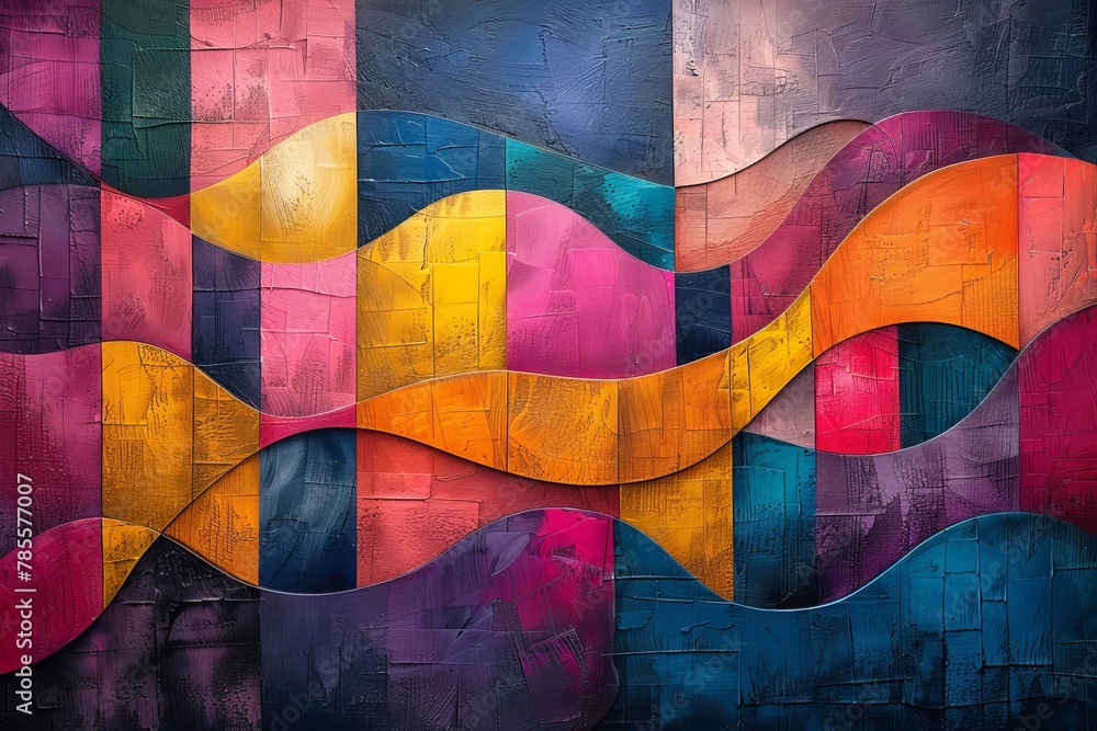 Poster colorful waves flow across a canvas, offering a sense of motion and creativity in an abstract textur