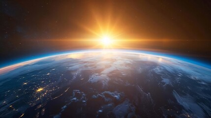 Fototapeta premium serene blue sunrise over earth a breathtaking view from space captured in a digital illustration