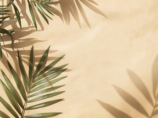 Fototapeta na wymiar Minimal summer background with palm leaves shadow on beige paper