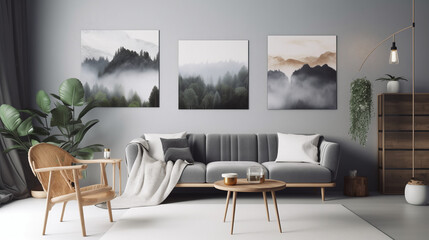 Modern contemporary living room with sofa and paintings on the wall sophisticated and modern look...