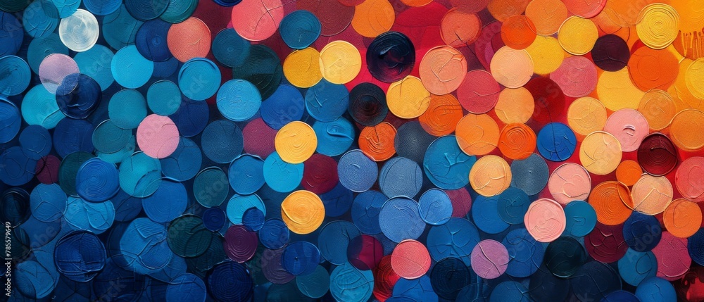 Poster closeup of abstract rough colorful multicolored geometric circular circles points art painting textu