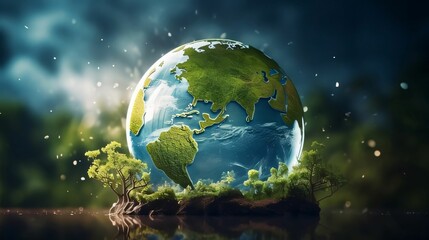Ecology concept. Earth planet with tree. Elements of this image are furnished by NASA