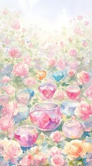 Rhodochrosite Revelry in a Field of Blooming Roses A Whimsical Watercolor of Children Reveling Amidst Vibrant Floral Beauty