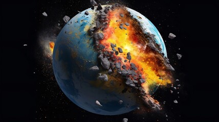 Obraz na płótnie Canvas Global warming and climate change concept as a 3D render of a burning planet with cracked earth as a background.