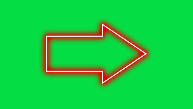 red neon arrow on green background. video footage