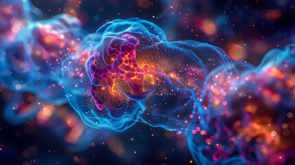 A futuristic MRI harnesses nuclear radiation to peer deep within tissues the vibrant 3D images capturing the dance of atoms and cells a leap forward in diagnostic science. Generative ai. - obrazy, fototapety, plakaty