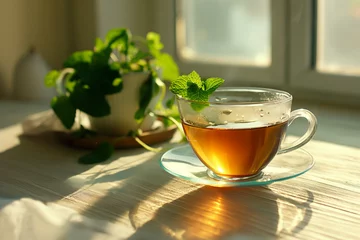 Selbstklebende Fototapeten cup of tea with mint © sabry