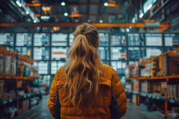 Managers in a control room overseeing the supply chain operations of the warehouse, utilizing AI analytics to optimize inventory levels, streamline logistics, and minimize costs