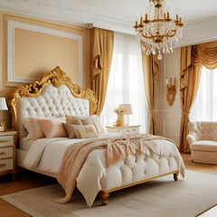 Free Photo beautiful bedroom with golden details and luxurious furniture generative Ai