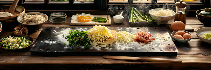 Traditional Okonomiyaki Recipe - Japanese Savory Pancake Preparation in a Homely Setting