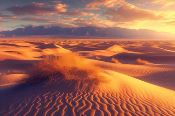 Foto op Canvas Majestic Sunrise Over Desert Sands, Golden Glow Landscape Scene © shiyi
