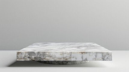 Luxurious white marble tabletop with an empty stone display shelf, perfect for product presentations.