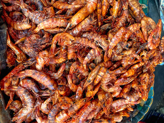 Dry shrimp displayed in a store