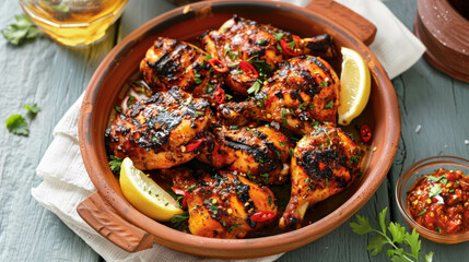 Piri Piri Chicken Traditional Portuguese Dish. Grilled Chicken Seasoned With a Spicy Sauce Made From Piri Piri Peppers