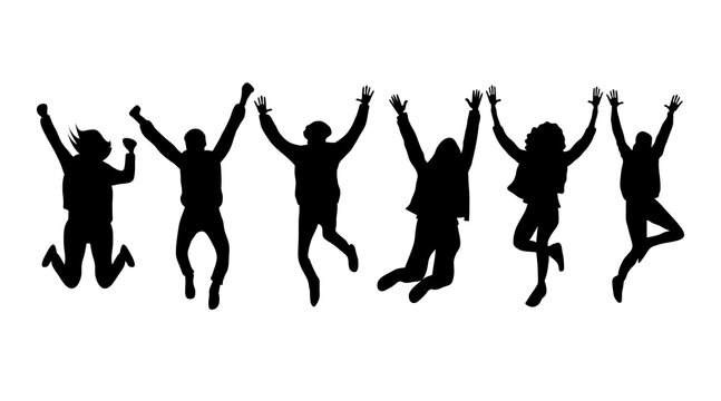 Silhouette of young people jumping