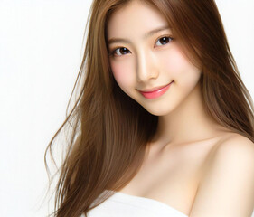 白いチューブトップの美少女
