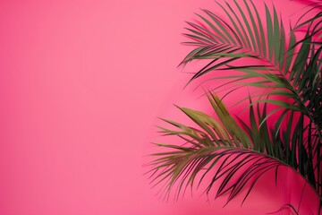 Fototapeta na wymiar Tropical palm leaf isolated on pink background, clipping path included