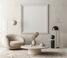 Frame mockup, Inviting Living Room Interior with Modern Furniture, high-resolution (300 DPI)