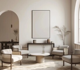 Frame mockup, Inviting Living Room Interior with Modern Furniture, high-resolution (300 DPI)