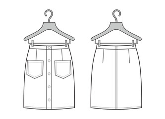 Women classic skirt on hanger. Vector skirt template